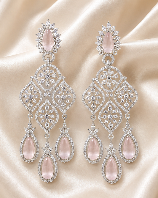 Blush Elegance Floral Chandelier Earrings