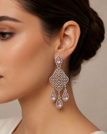 Blush Elegance Floral Chandelier Earrings