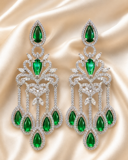 Emerald Peacock Statement Chandelier Earrings