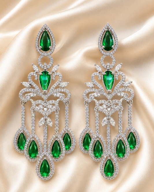Emerald Peacock Statement Chandelier Earrings