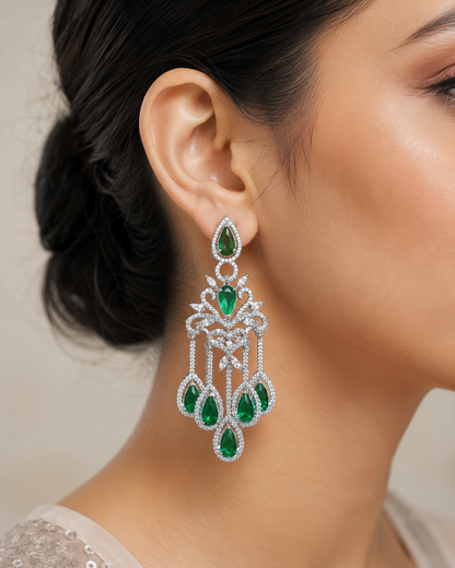 Emerald Peacock Statement Chandelier Earrings