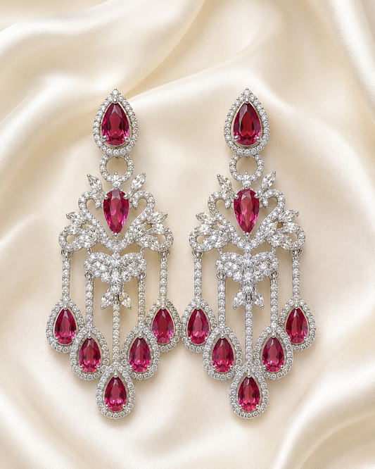 Ruby Peacock Statement Chandelier Earrings