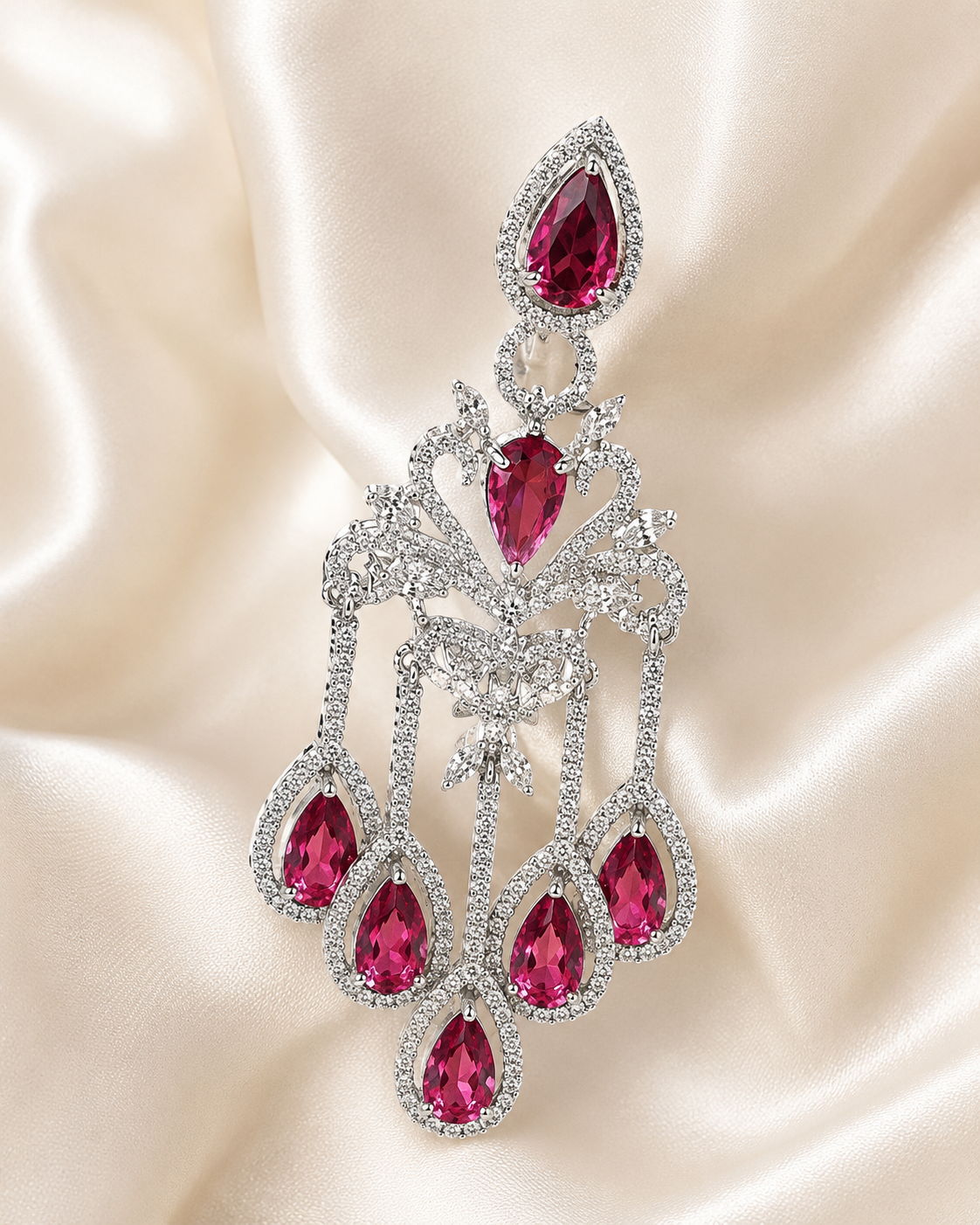 Ruby Peacock Statement Chandelier Earrings