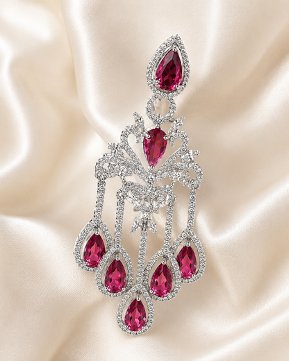 Ruby Peacock Statement Chandelier Earrings