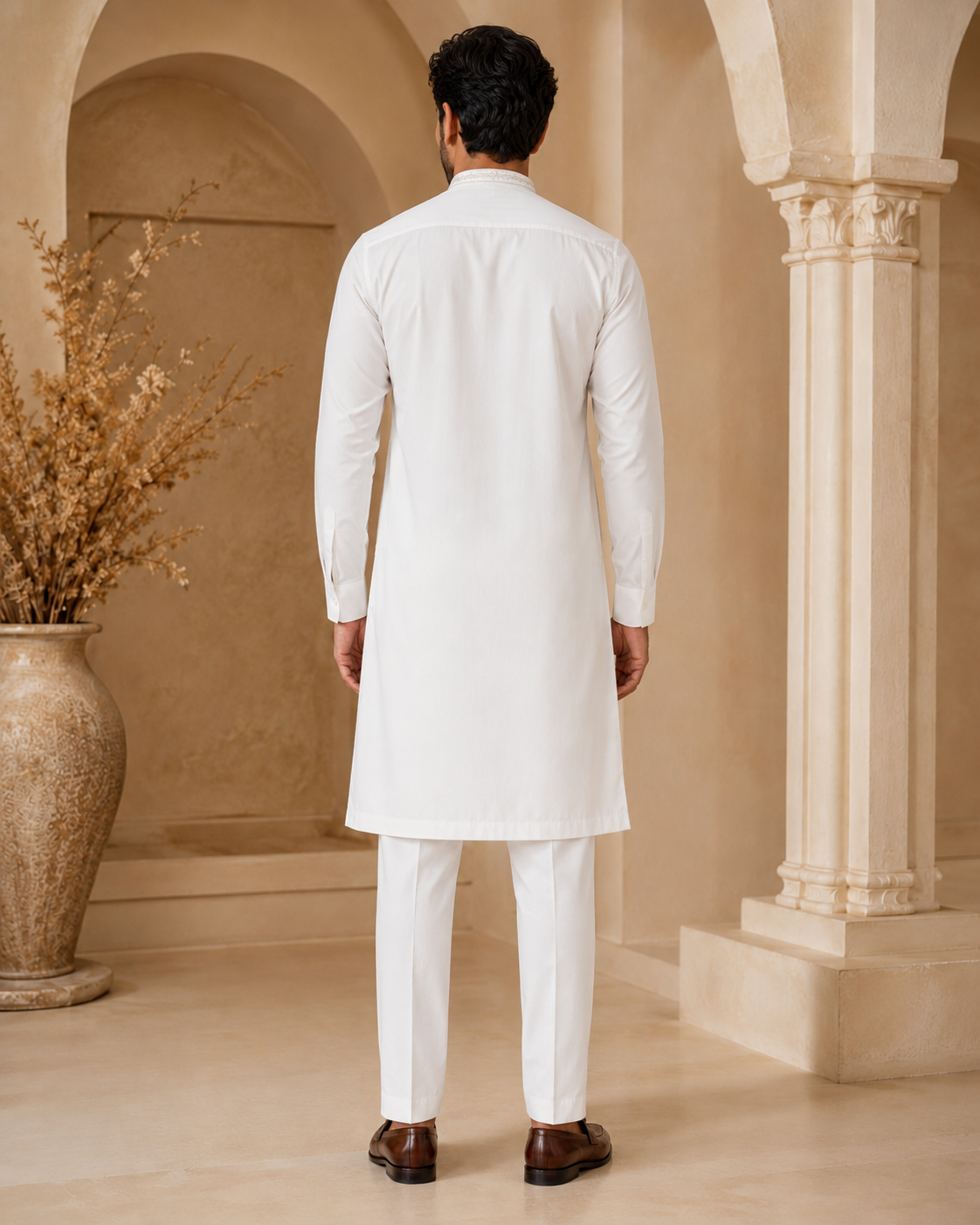 Classic White 2-Piece Men’s Embroidered Kurta Trouser Set