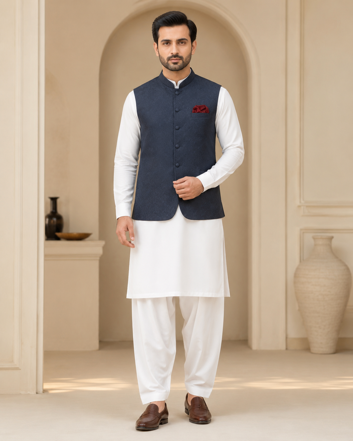 Midnight Navy Jacquard Men’s Formal Waistcoat