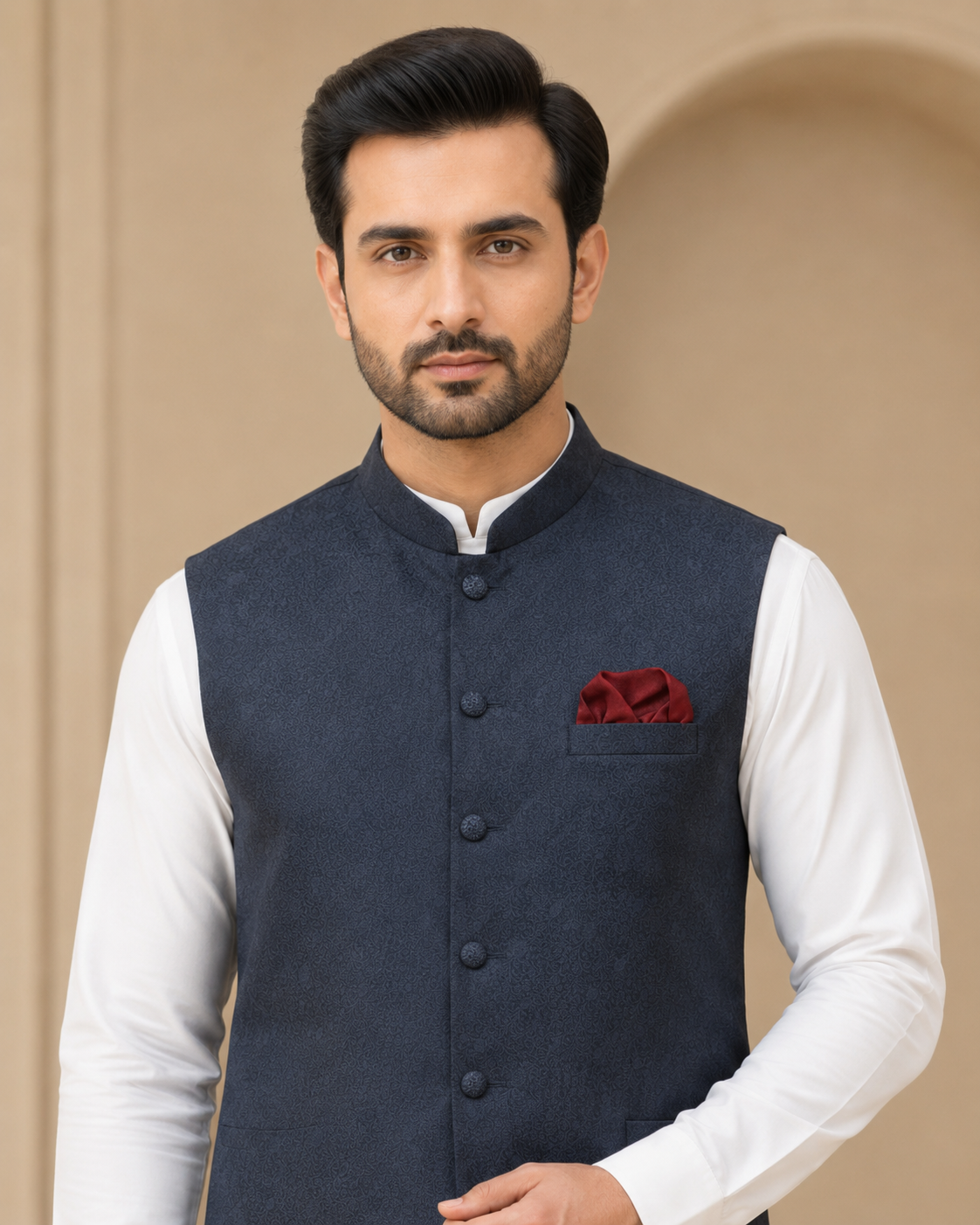 Midnight Navy Jacquard Men’s Formal Waistcoat