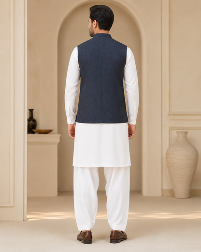 Midnight Navy Jacquard Men’s Formal Waistcoat