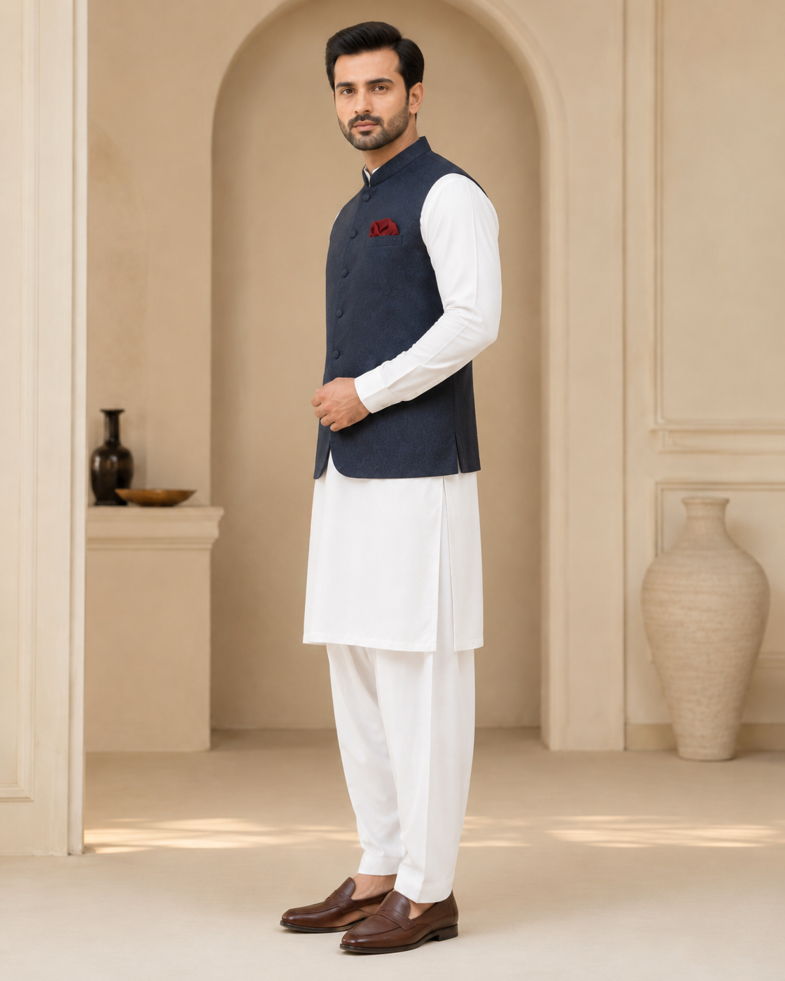 Midnight Navy Jacquard Men’s Formal Waistcoat