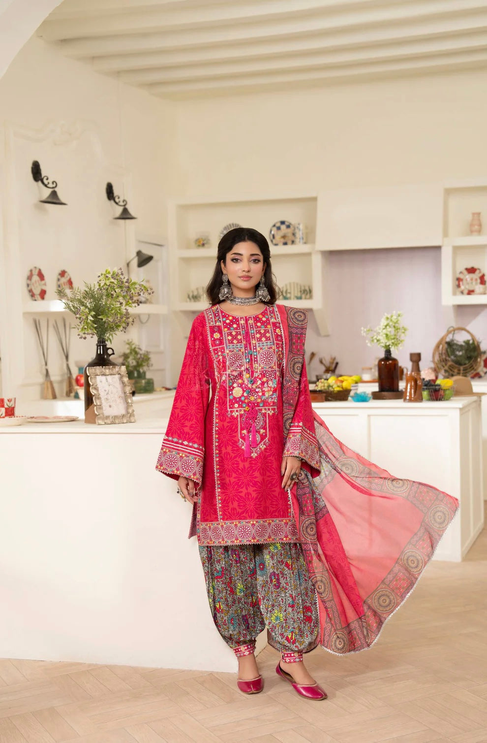 Blushing Flora 3-Piece Embroidered Lawn Suit