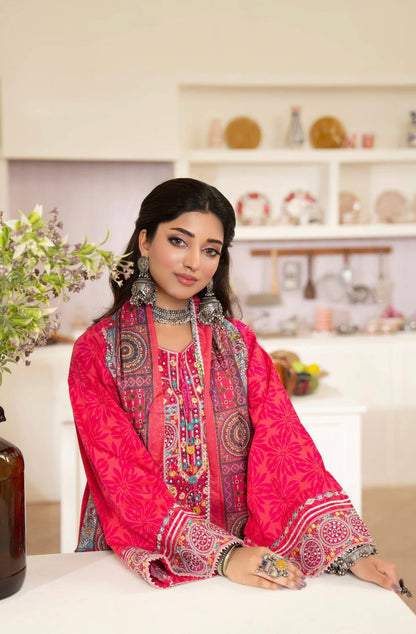 Blushing Flora 3-Piece Embroidered Lawn Suit