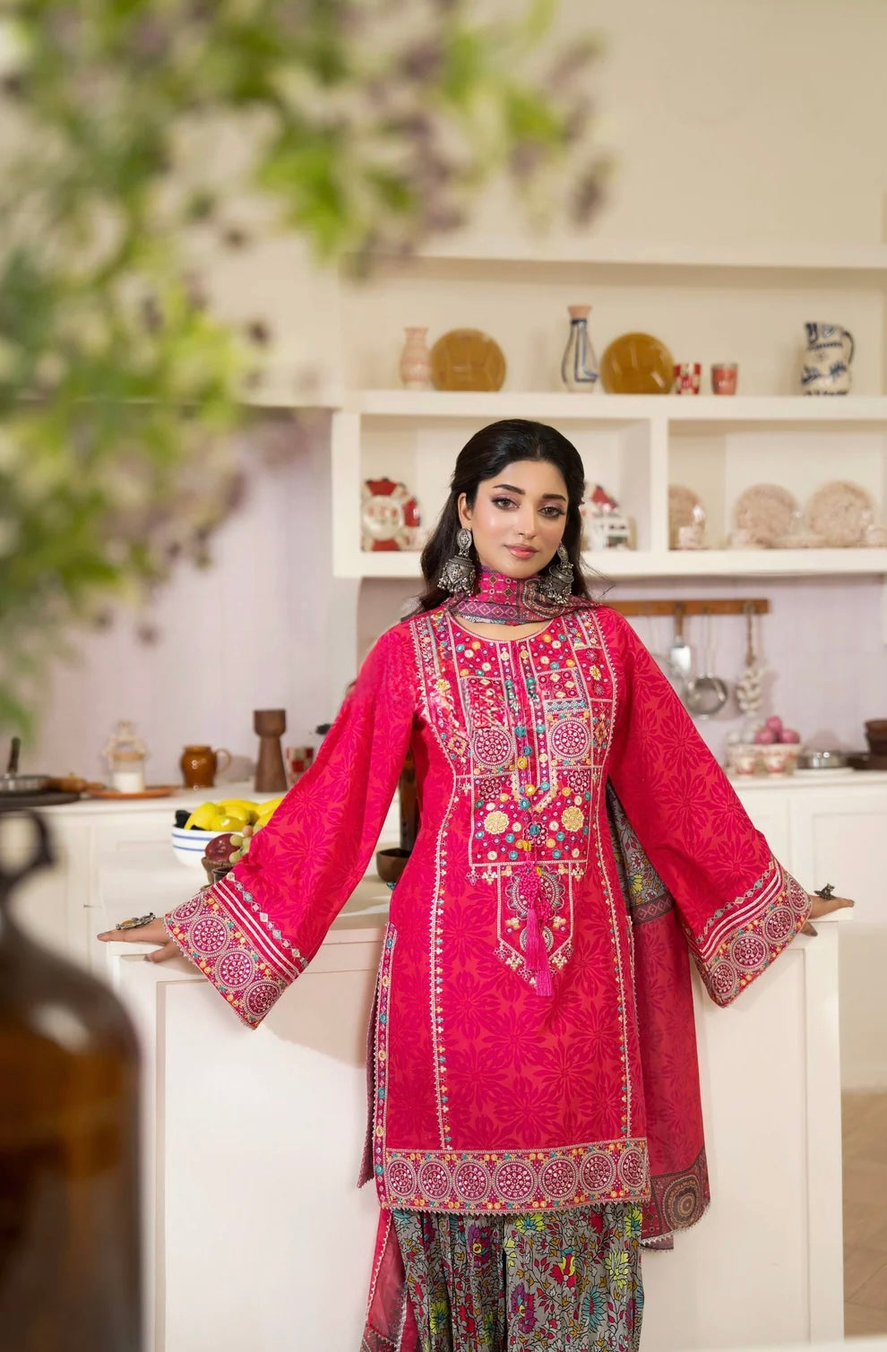 Blushing Flora 3-Piece Embroidered Lawn Suit