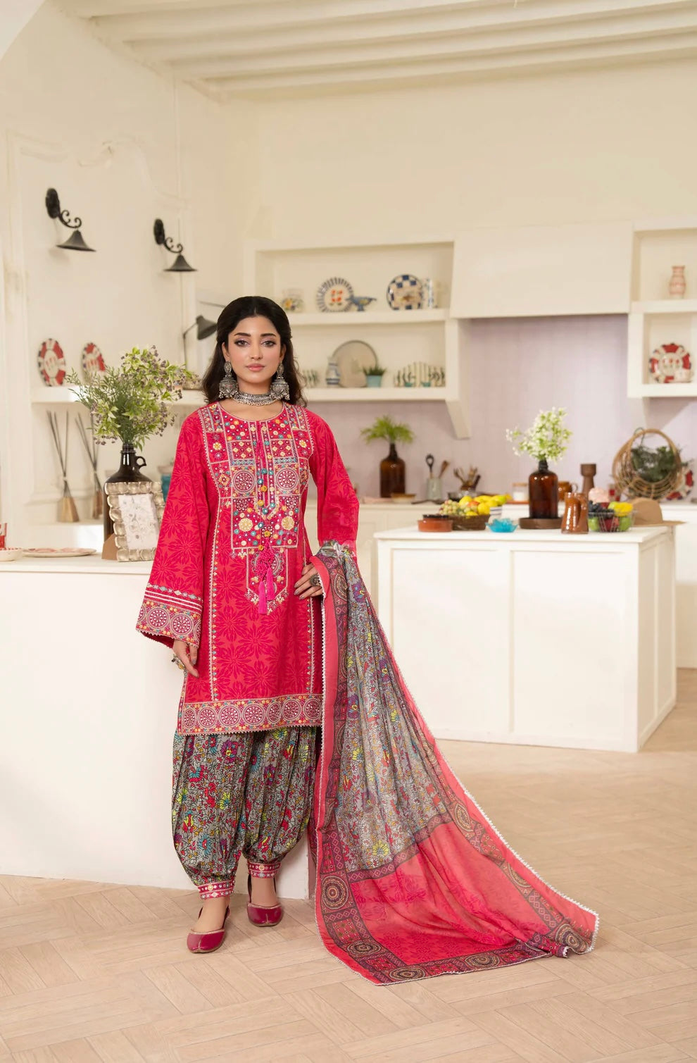 Blushing Flora 3-Piece Embroidered Lawn Suit