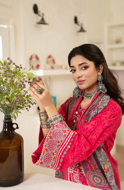Blushing Flora 3-Piece Embroidered Lawn Suit