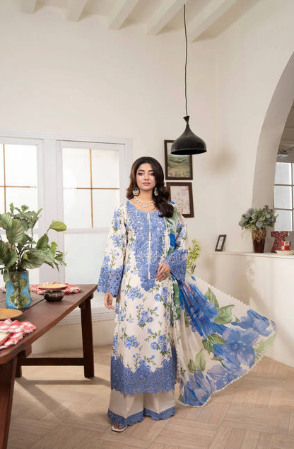 Blue Serenity 3-Piece Embroidered Lawn Suit