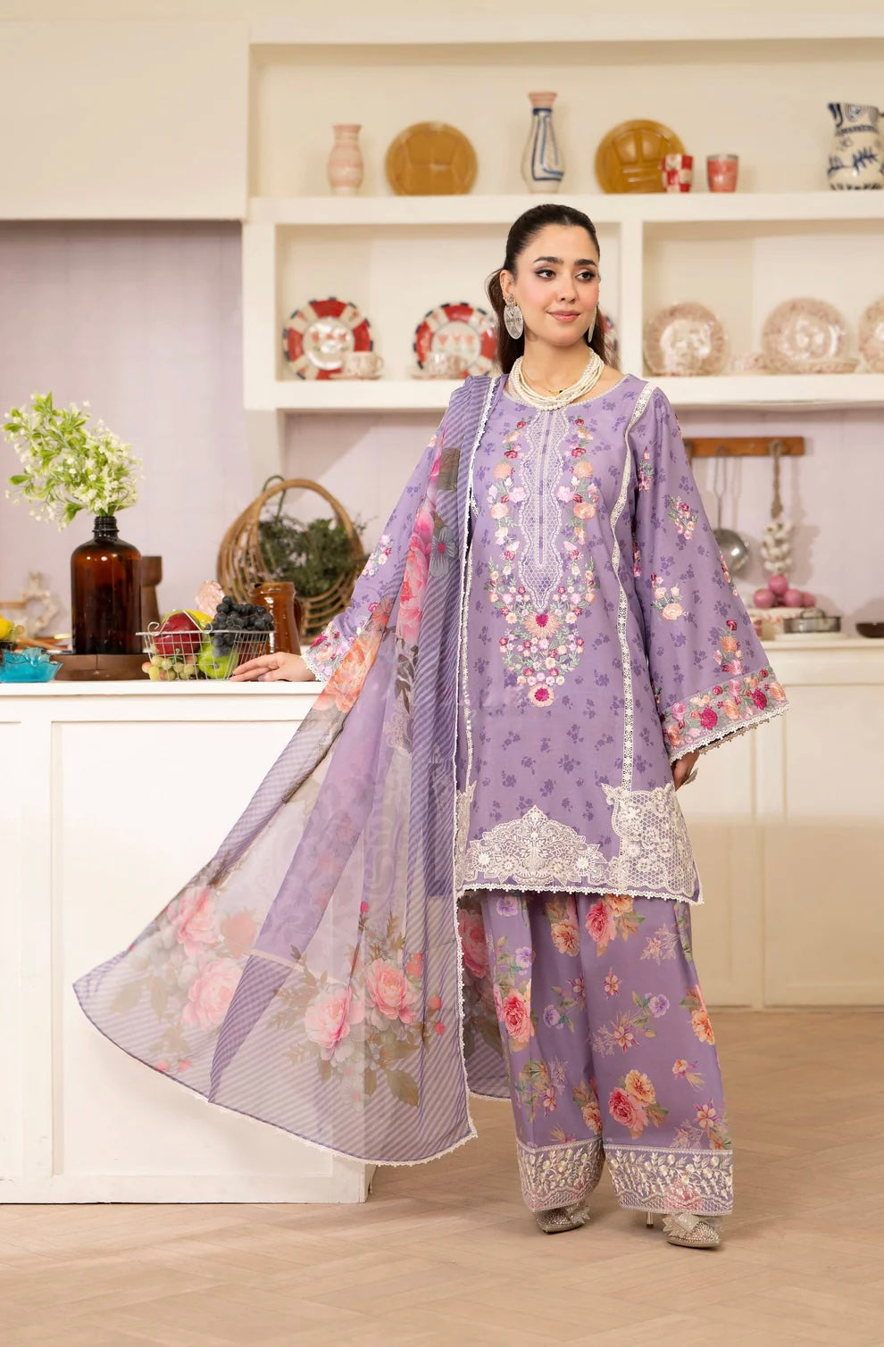 Lavender Grace 3-Piece Embroidered Lawn Suit