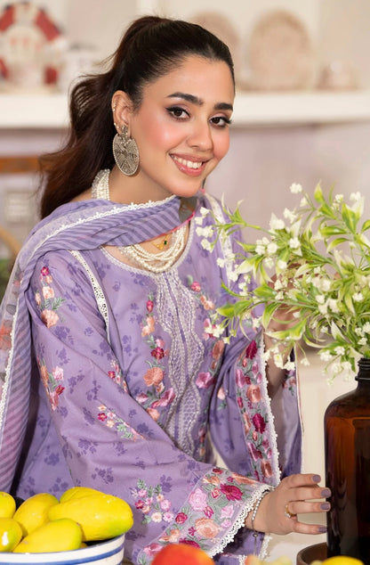Lavender Grace 3-Piece Embroidered Lawn Suit
