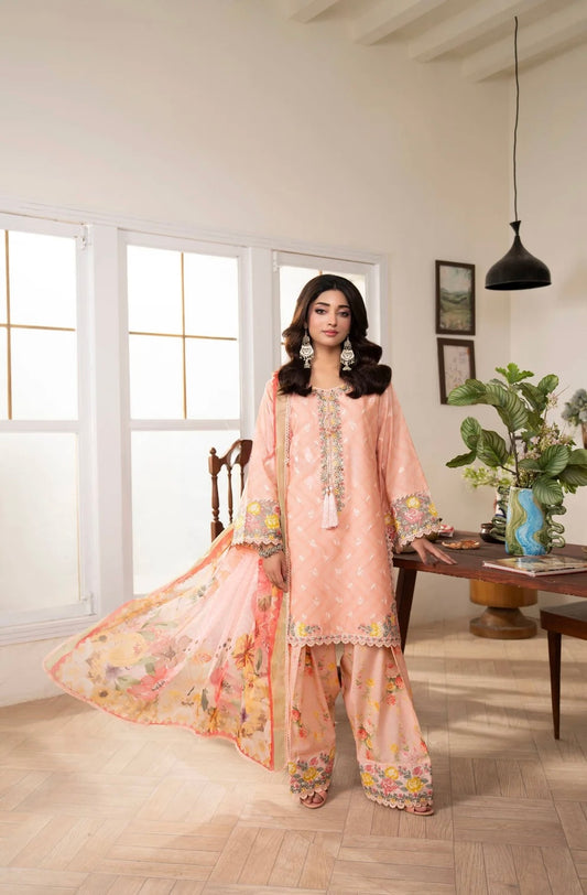 Peach Blossom 3-Piece Embroidered Lawn Suit