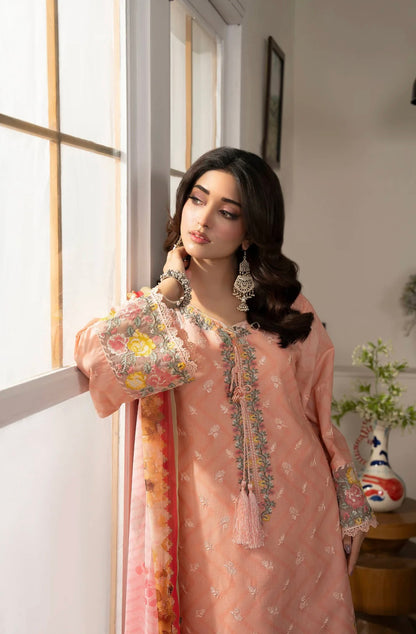 Peach Blossom 3-Piece Embroidered Lawn Suit