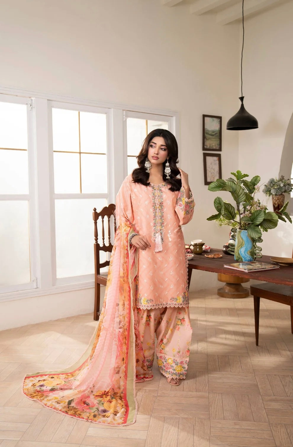 Peach Blossom 3-Piece Embroidered Lawn Suit