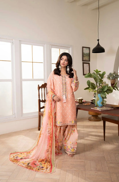 Peach Blossom 3-Piece Embroidered Lawn Suit