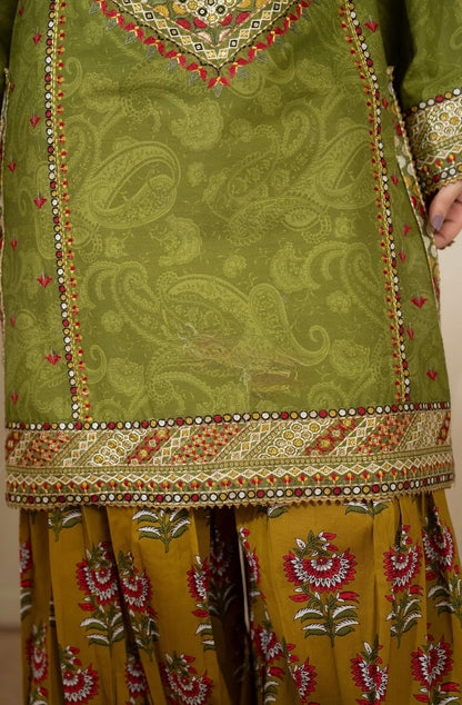 Olive Heritage 3-Piece Printed Lawn Suit