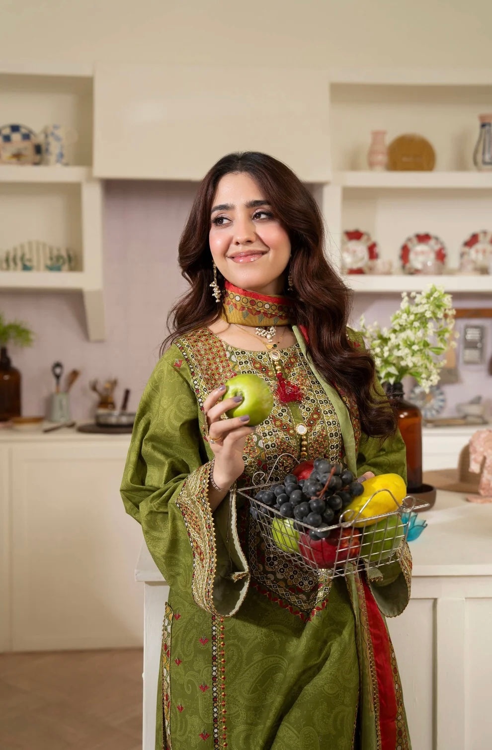 Olive Heritage 3-Piece Printed Lawn Suit
