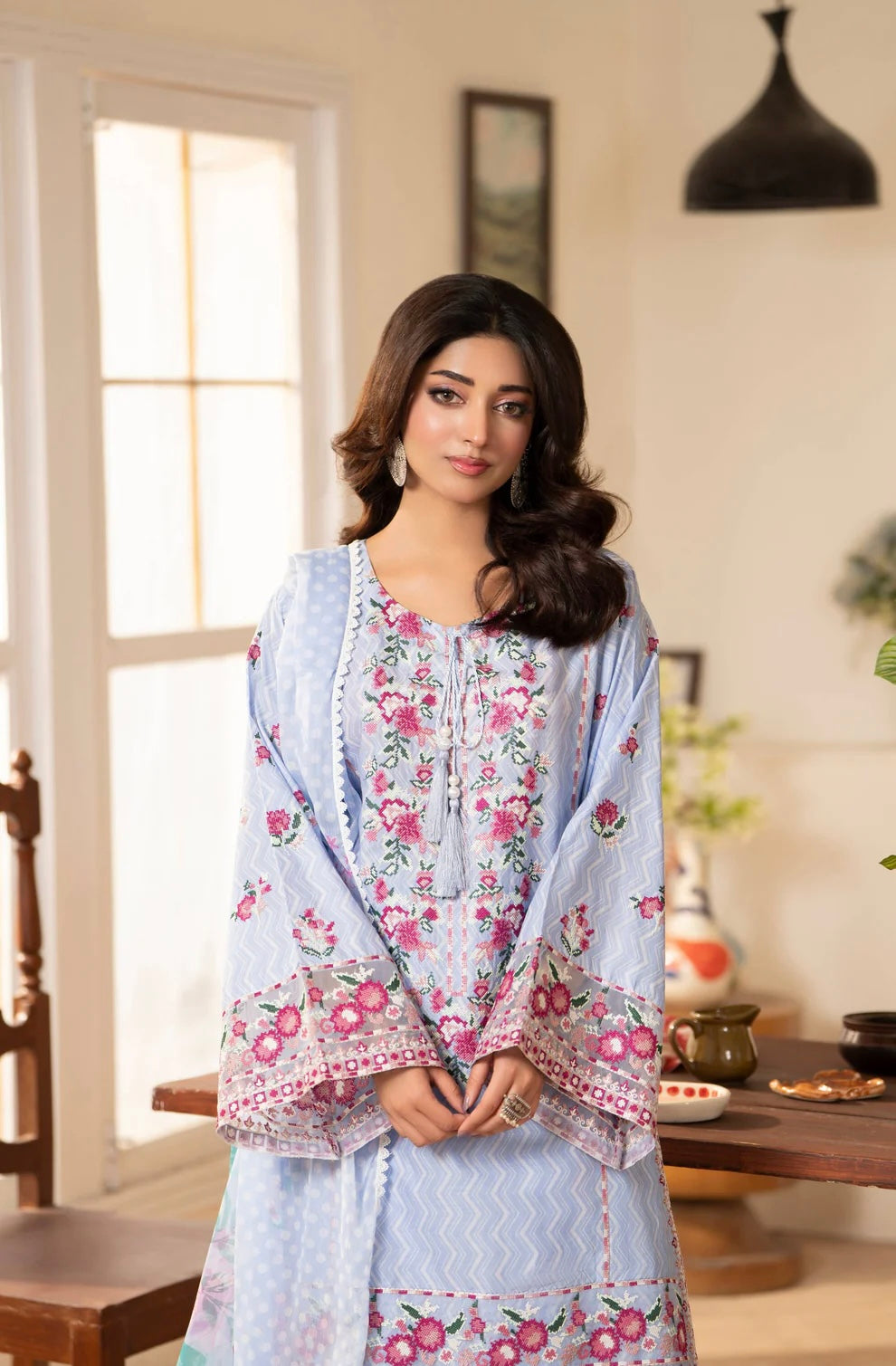 Azure Petals 3-Piece Printed Lawn Suit