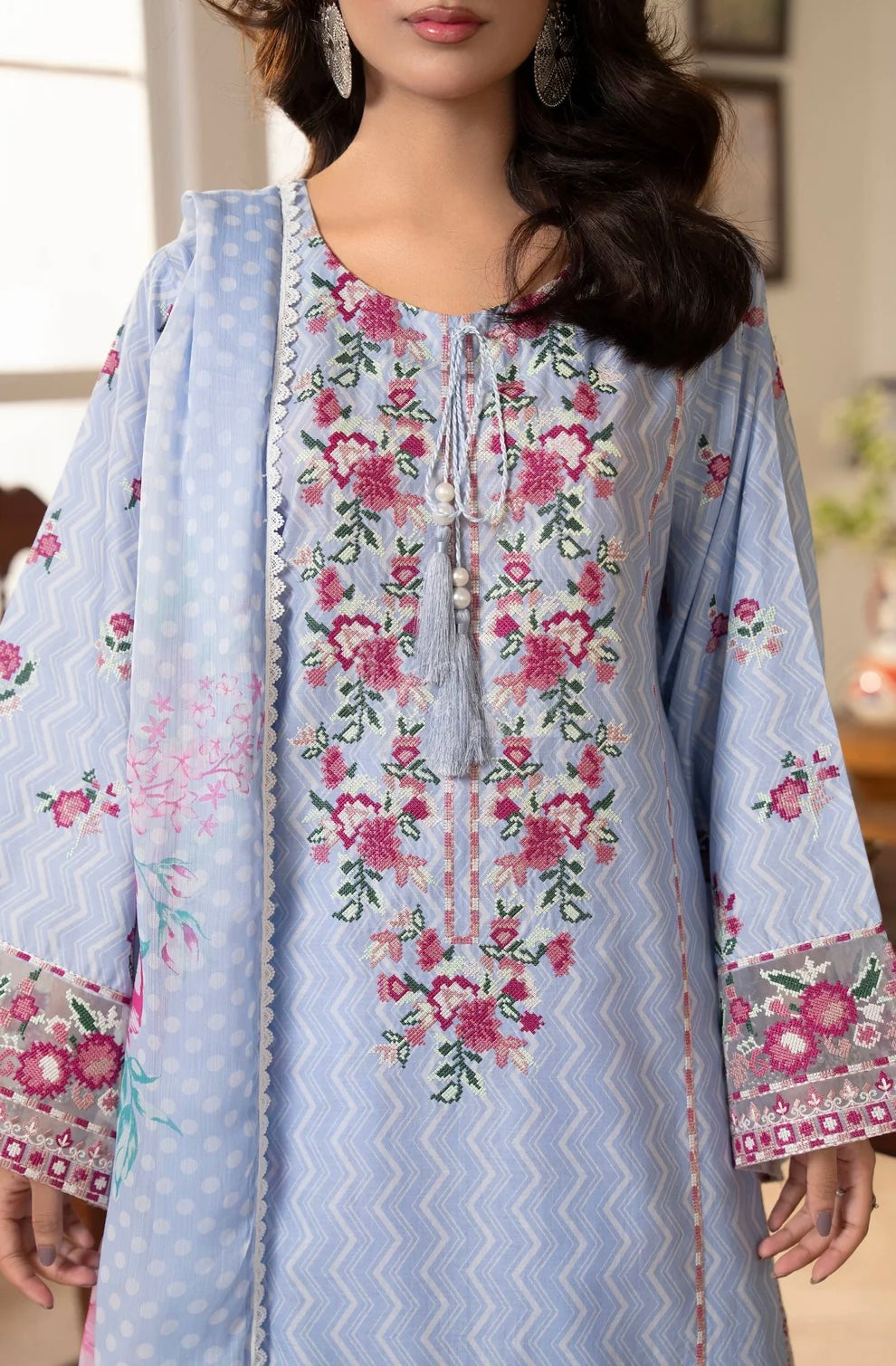 Azure Petals 3-Piece Printed Lawn Suit