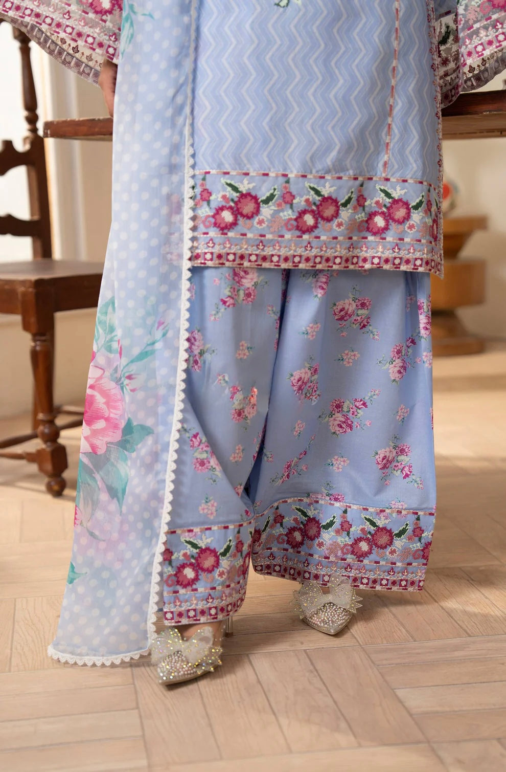 Azure Petals 3-Piece Printed Lawn Suit