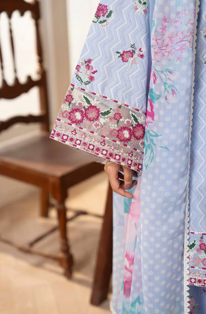 Azure Petals 3-Piece Printed Lawn Suit