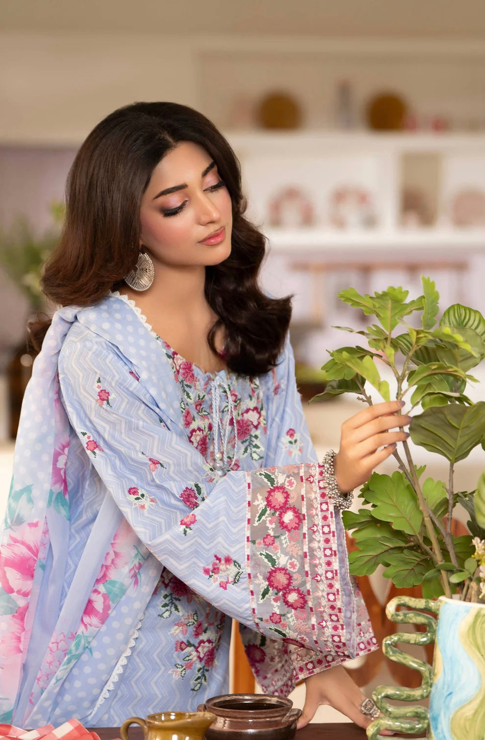 Azure Petals 3-Piece Printed Lawn Suit