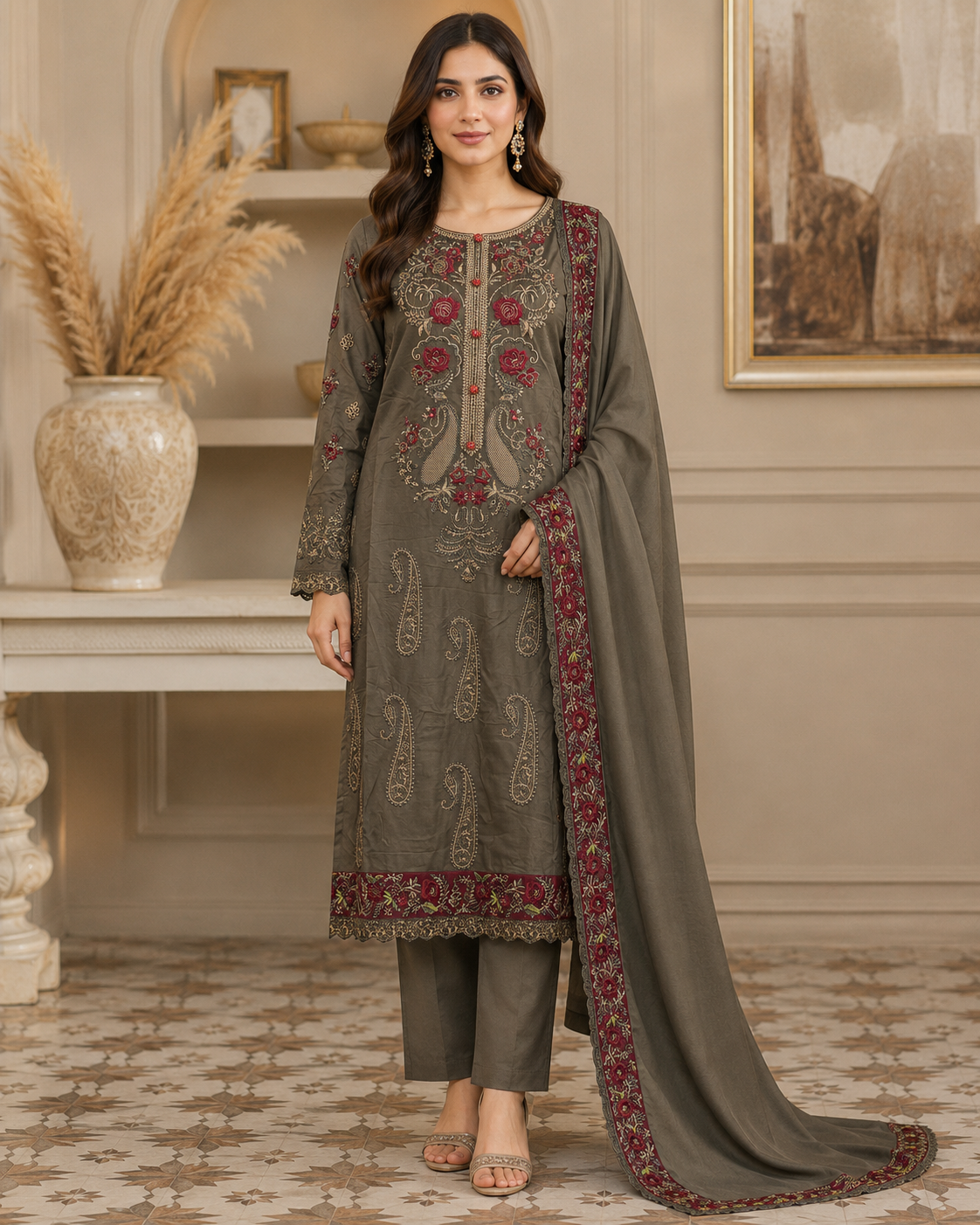 Regal Paisley Luxe 3-Piece Kurta Trouser Set