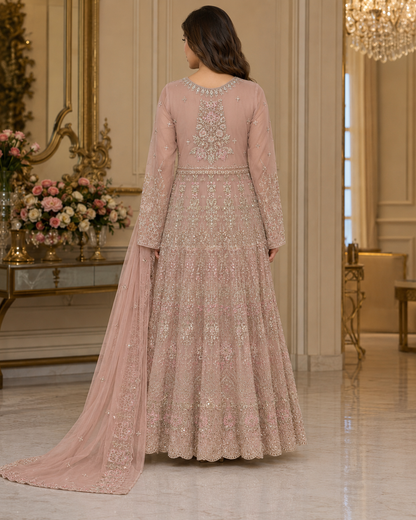 Rose Reverie Luxe 3-Piece Embroidered Net Gown Set