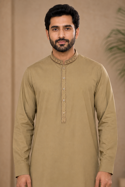 Heritage Crest Embroidered Men’s 3-Piece Shalwar Kameez Set