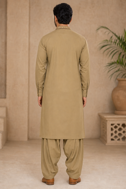 Heritage Crest Embroidered Men’s 3-Piece Shalwar Kameez Set