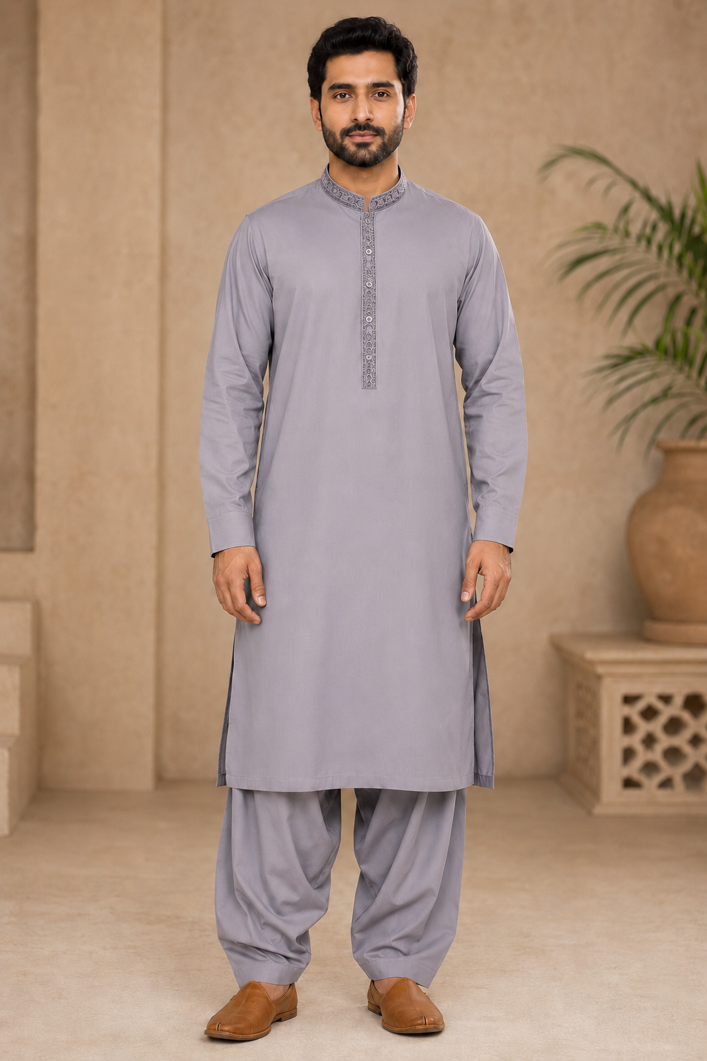 Sterling Grace Embroidered Men’s 3-Piece Shalwar Kameez Set