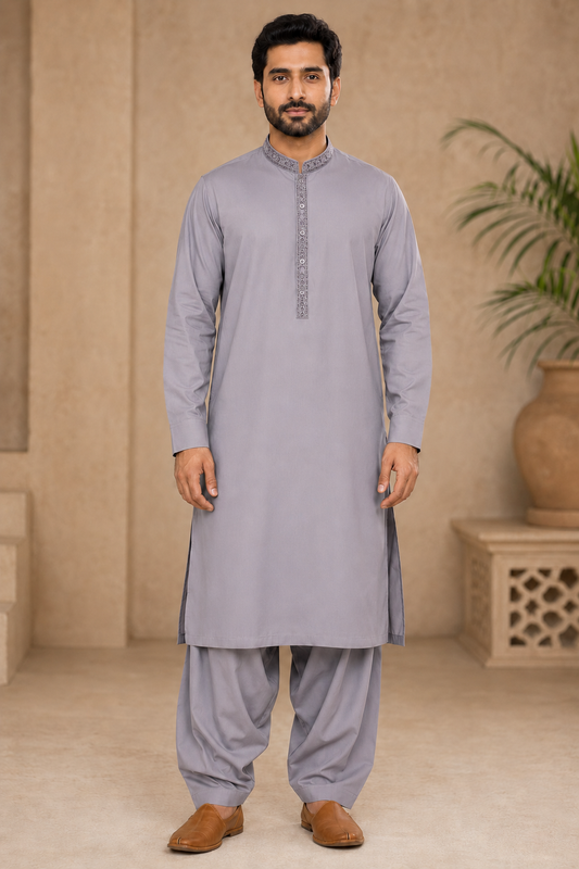 Sterling Grace Embroidered Men’s 3-Piece Shalwar Kameez Set