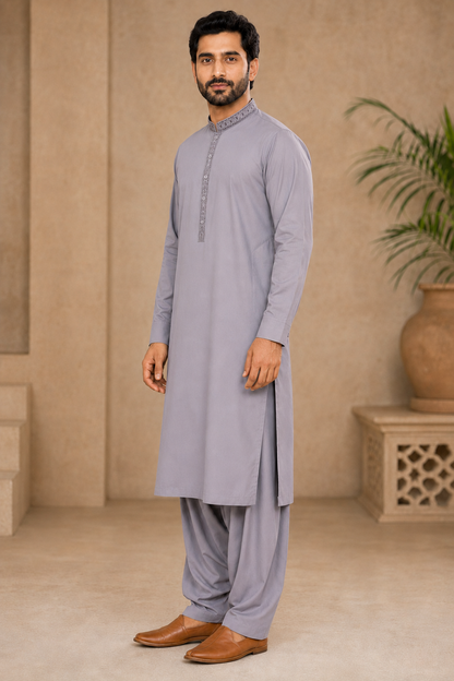 Sterling Grace Embroidered Men’s 3-Piece Shalwar Kameez Set