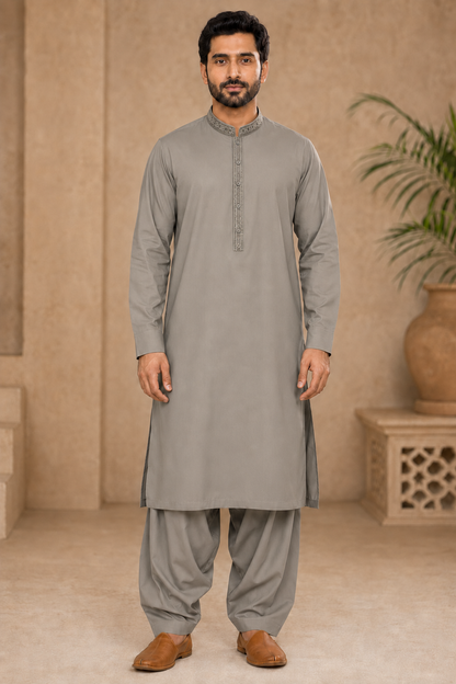 Timeless Poise Embroidered Men’s 3-Piece Shalwar Kameez Set