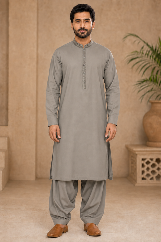 Timeless Poise Embroidered Men’s 3-Piece Shalwar Kameez Set