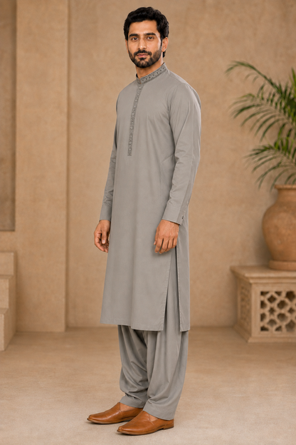 Timeless Poise Embroidered Men’s 3-Piece Shalwar Kameez Set