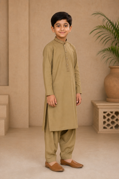 Young Heritage Embroidered Boys’ 3-Piece Shalwar Kameez Set