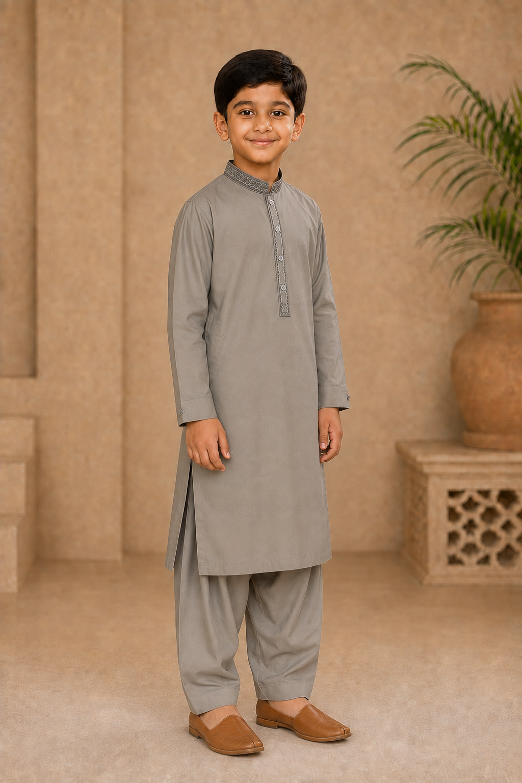 Young Classic Embroidered Boys’ 3-Piece Shalwar Kameez Set