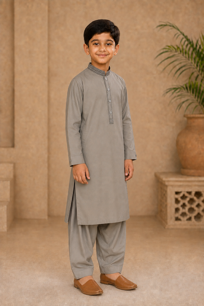 Young Classic Embroidered Boys’ 3-Piece Shalwar Kameez Set