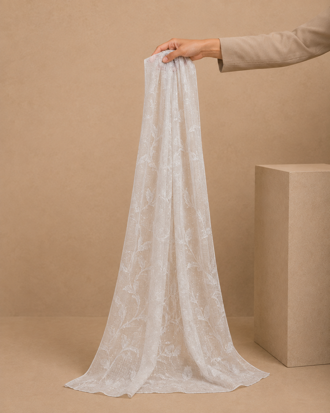 Embroidered Broshia Slub Chiffon 1-Piece Scarf
