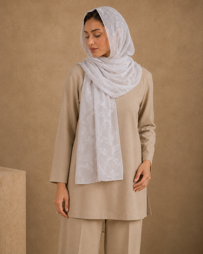 Embroidered Broshia Slub Chiffon 1-Piece Scarf