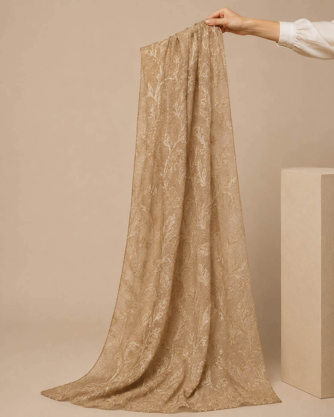 Embroidered Broshia Slub Chiffon 1-Piece Scarf