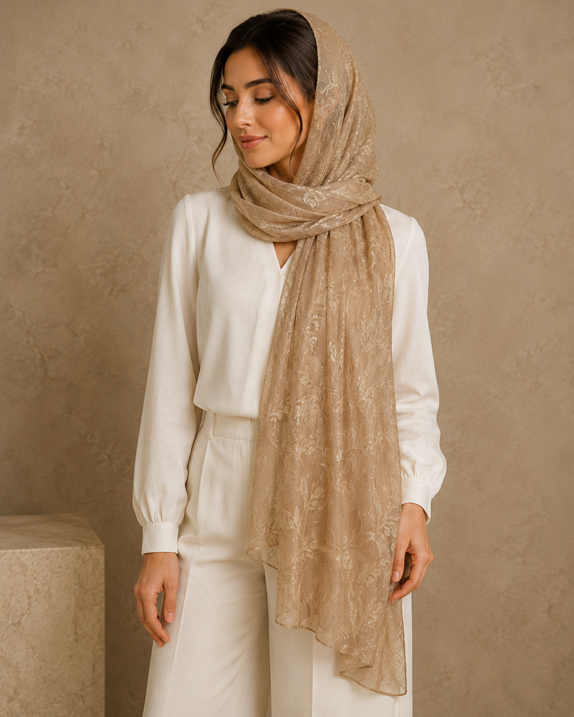 Embroidered Broshia Slub Chiffon 1-Piece Scarf