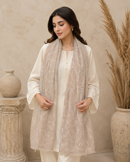 Embroidered Broshia Slub Chiffon 1-Piece Scarf